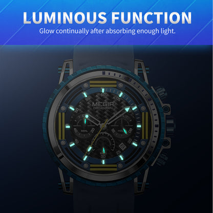 MEGIR Men's Sports Military Watches Fashion Luxury Quartz Wristwatch Silicone Strap Waterproof Chronograph Luminous Male Clock