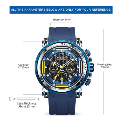 MEGIR Men's Sports Military Watches Fashion Luxury Quartz Wristwatch Silicone Strap Waterproof Chronograph Luminous Male Clock