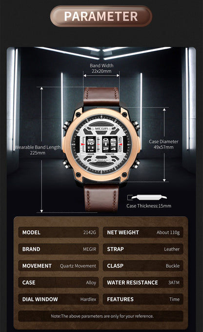 MEGIR Men's Watch Roller Business Casual Wristwatch Leather Fashion Sports Quartz Watch Chronograph Waterproof Male Clock 2142