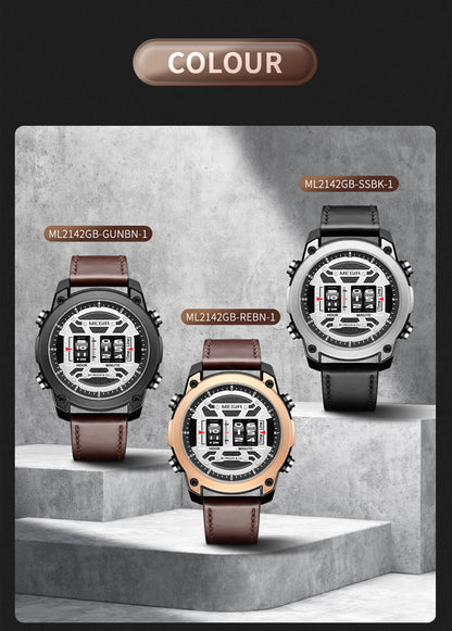 MEGIR Men's Watch Roller Business Casual Wristwatch Leather Fashion Sports Quartz Watch Chronograph Waterproof Male Clock 2142