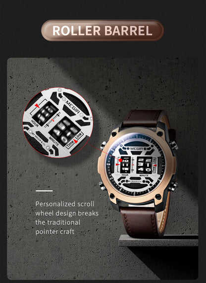 MEGIR Men's Watch Roller Business Casual Wristwatch Leather Fashion Sports Quartz Watch Chronograph Waterproof Male Clock 2142