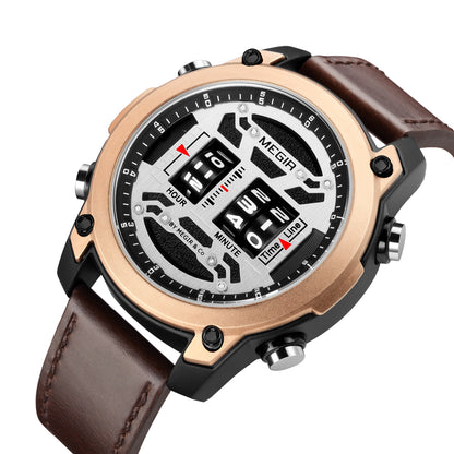 MEGIR Men's Watch Roller Business Casual Wristwatch Leather Fashion Sports Quartz Watch Chronograph Waterproof Male Clock 2142