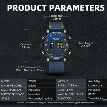 MEGIR Roller Pointer Watches for Men Fashion Luxury Military Sport Watch Leather Strap Quartz Wristwatch Clock Relogio Mascilino