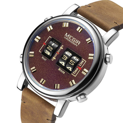 MEGIR Roller Pointer Watches for Men Fashion Luxury Military Sport Watch Leather Strap Quartz Wristwatch Clock Relogio Mascilino