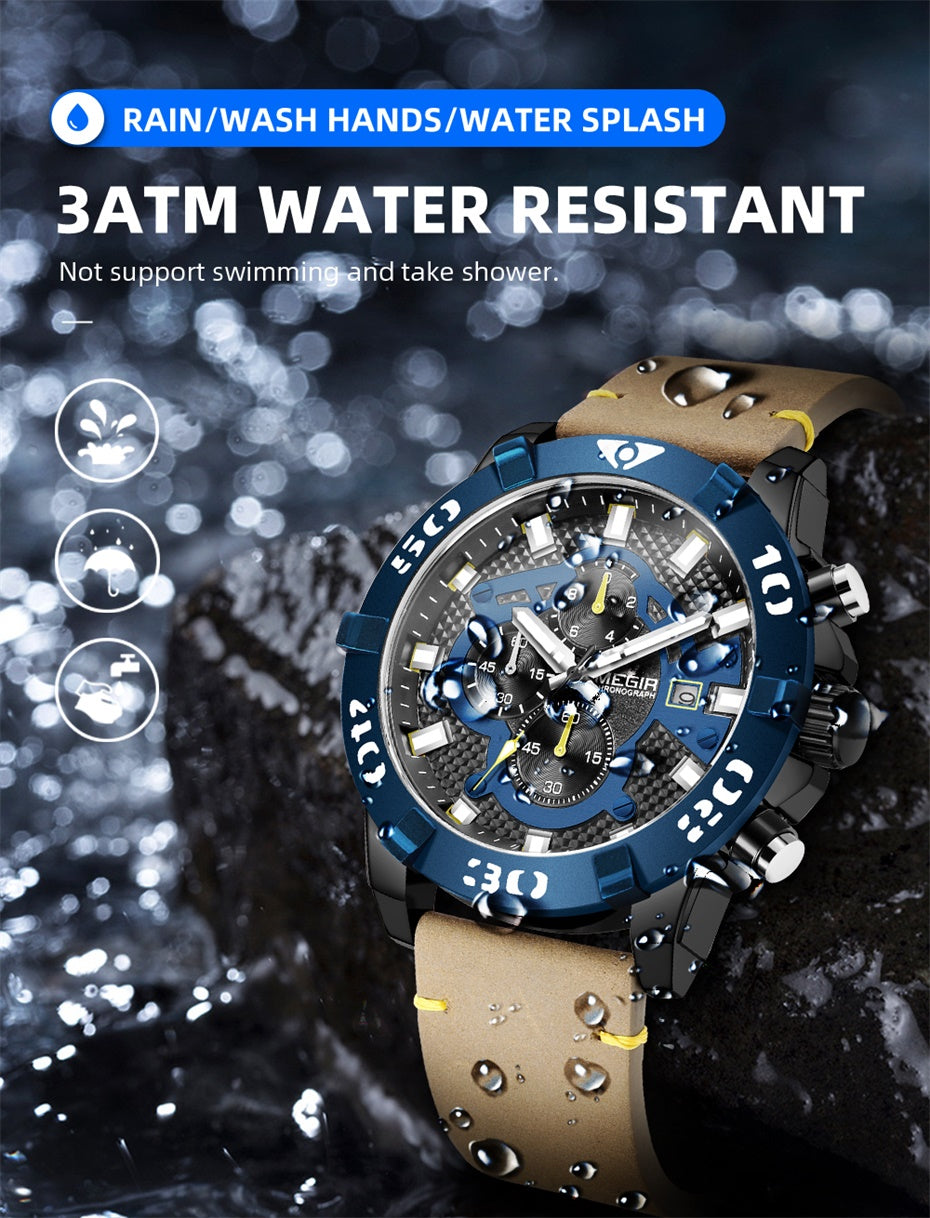 MEGIR Men Watches Fashion Luxury Big Dial Sports Watches Waterproof Quartz Wristwatch Chronograph Man Casual Luminous Clock 2136