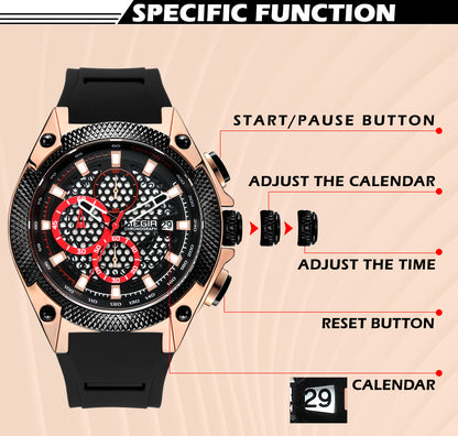 MEGIR Fashion Sports Military Watches for Mens Top Brand Luxury Military Wristwatch Silicone Waterproof Clock Relogio Masculino