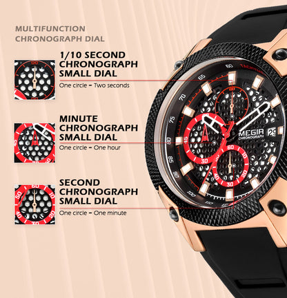 MEGIR Fashion Sports Military Watches for Mens Top Brand Luxury Military Wristwatch Silicone Waterproof Clock Relogio Masculino