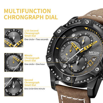 MEGIR Men Watches Luxury Brand Quartz Wristwatch Waterproof Leather Military Sport Watch Casual Clock Chronograph Reloj Hombre