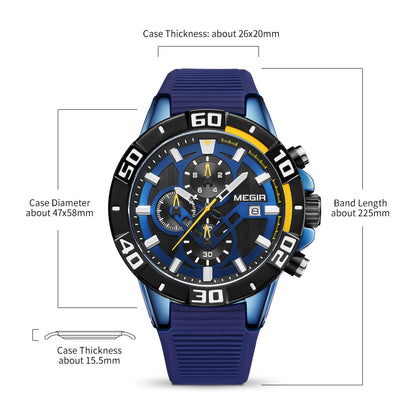 MEGIR Men Wristwatch Top Brand Luxury Silicone Strap Sport Watches Waterproof Luminous Quartz Clock Chronograph Reloj Hombre