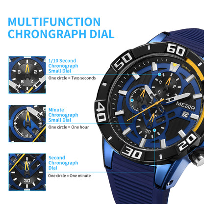 MEGIR Men Wristwatch Top Brand Luxury Silicone Strap Sport Watches Waterproof Luminous Quartz Clock Chronograph Reloj Hombre