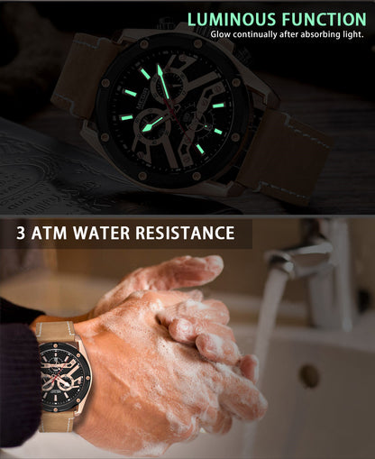 MEGIR Luxury Watch Men Military Sports Watches Leather Quartz Casual Chronograph Man WristWatch? Waterproof Date Clock 2120