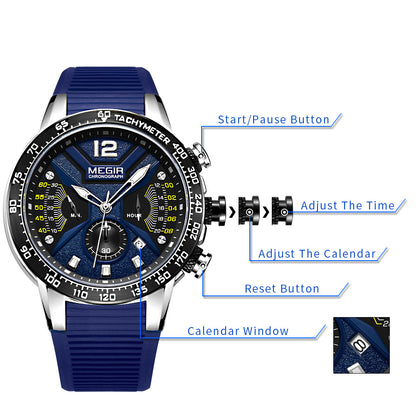 MEGIR Men Watch Top Brand Luxury Sport Chronograph Fashion Casual Mens Quartz Watches Silicone Wristwatches Reloj Hombre 2106
