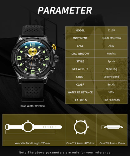 MEGIR Man Chronograph Top Brand Luxury Military Sports Watches for Men Waterproof Date Silicone Wristwatch Clock Reloj Hombre