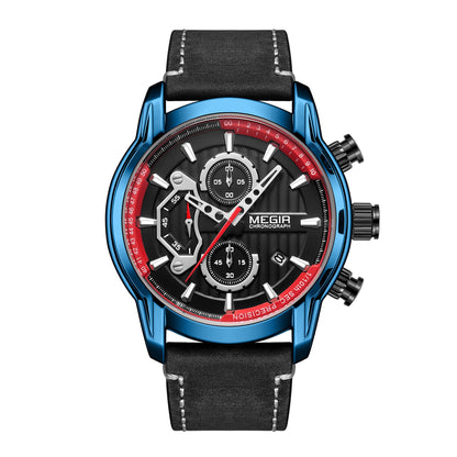 MEGIR Fashion Mens Watches Waterproof Luminous Sports Wrist Watch Man Leather Chronograph Quartz Wristwatch Reloj Hombre 2104