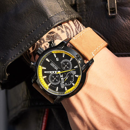 MEGIR Fashion Mens Watches Waterproof Luminous Sports Wrist Watch Man Leather Chronograph Quartz Wristwatch Reloj Hombre 2104