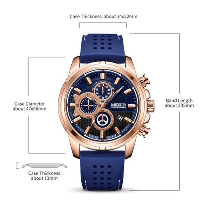 MEGIR Brand Luxury Sport Quartz Watch Silicone Chronograph Men Wristwatches Waterproof Male Calendar Clock Wrist Watch 2101