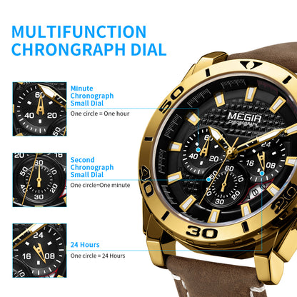 MEGIR Men Watches Brand Luxury Sports Quartz Chronograph Men's Army Military Wristwatch Leather Strap Male Clock Reloj Hombre