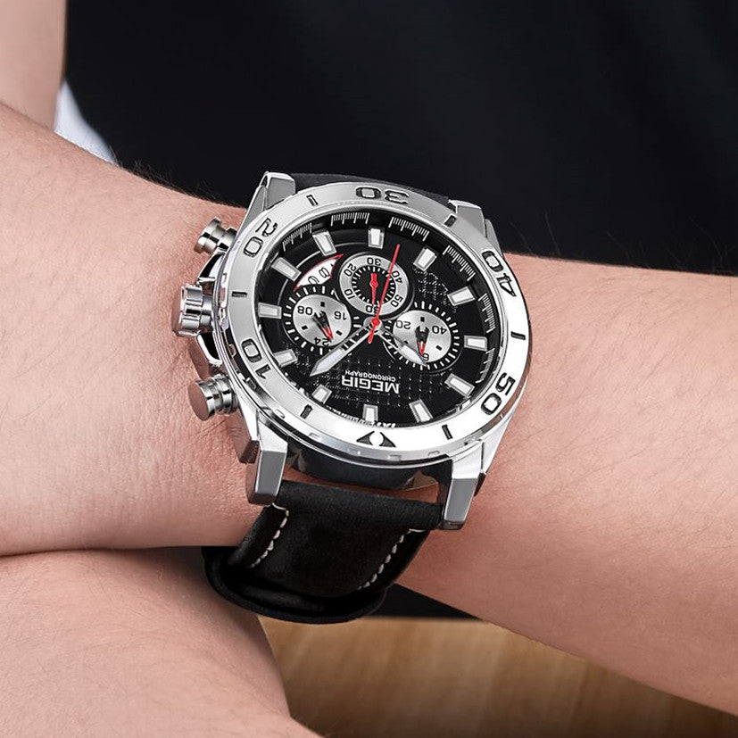MEGIR Men Watches Brand Luxury Sports Quartz Chronograph Men's Army Military Wristwatch Leather Strap Male Clock Reloj Hombre