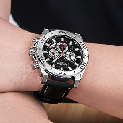 MEGIR Men Watches Brand Luxury Sports Quartz Chronograph Men's Army Military Wristwatch Leather Strap Male Clock Reloj Hombre