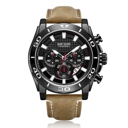 MEGIR Men Watches Brand Luxury Sports Quartz Chronograph Men's Army Military Wristwatch Leather Strap Male Clock Reloj Hombre