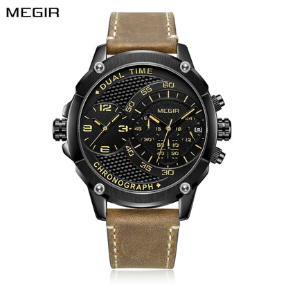 MEGIR Luxury Business Watches for Mens Leather Strap Casual Sports Wristwatch Chronograph Waterproof Male Clock Reloj Hombre