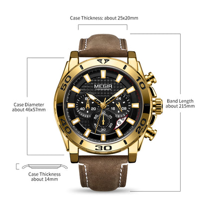 MEGIR Men Watches Brand Luxury Sports Quartz Chronograph Men's Army Military Wristwatch Leather Strap Male Clock Reloj Hombre
