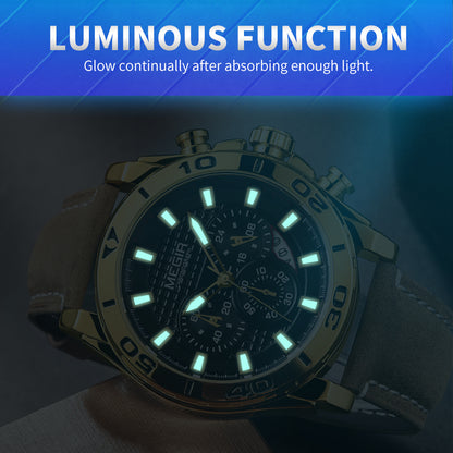 MEGIR Men Watches Brand Luxury Sports Quartz Chronograph Men's Army Military Wristwatch Leather Strap Male Clock Reloj Hombre