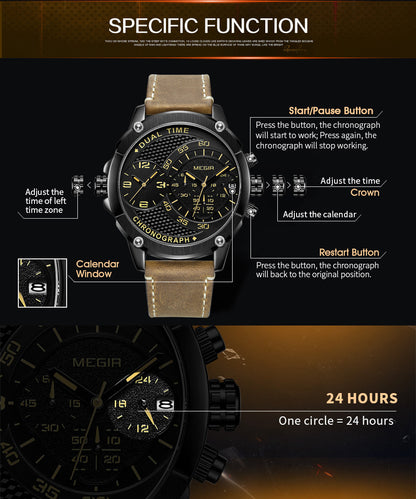 MEGIR Luxury Business Watches for Mens Leather Strap Casual Sports Wristwatch Chronograph Waterproof Male Clock Reloj Hombre