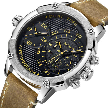 MEGIR Luxury Business Watches for Mens Leather Strap Casual Sports Wristwatch Chronograph Waterproof Male Clock Reloj Hombre