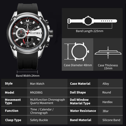 MEGIR Reloj Hombre Original Luxury Chronograph Men Sport Silicone Date Quartz Watches Waterproof Wristwatch Relogio Masculino