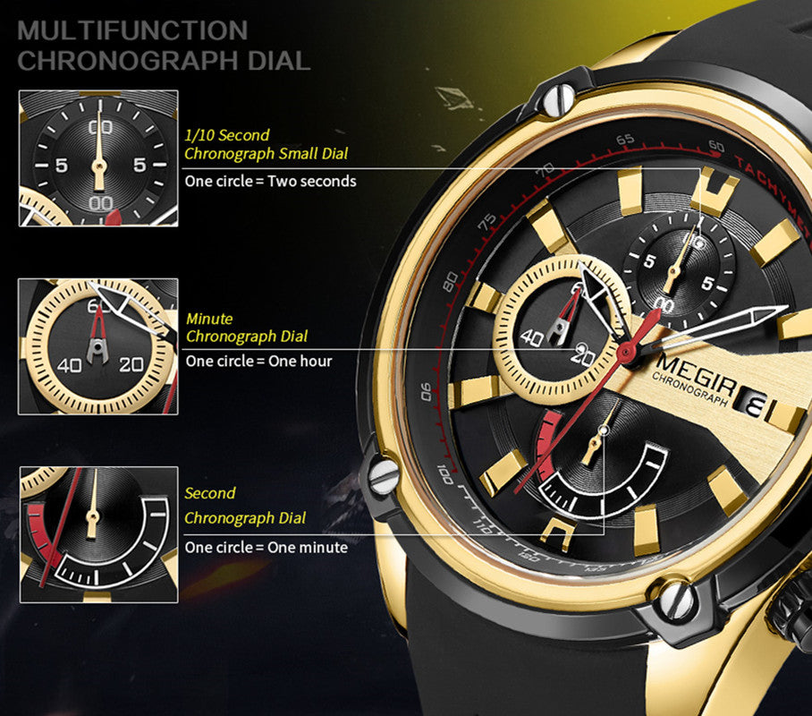 MEGIR Reloj Hombre Original Luxury Chronograph Men Sport Silicone Date Quartz Watches Waterproof Wristwatch Relogio Masculino
