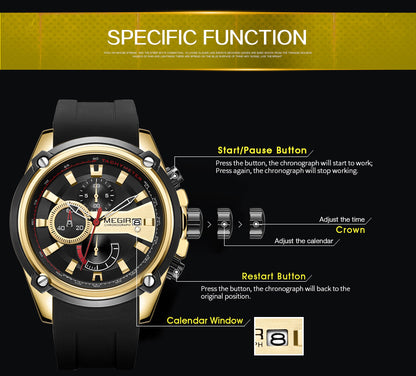 MEGIR Reloj Hombre Original Luxury Chronograph Men Sport Silicone Date Quartz Watches Waterproof Wristwatch Relogio Masculino