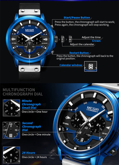 MEGIR Fashion Military Watches for Men Luxury Quartz Sport Wrist Watch Calendar Luminous Waterproof Man Clock Chronograph 2080