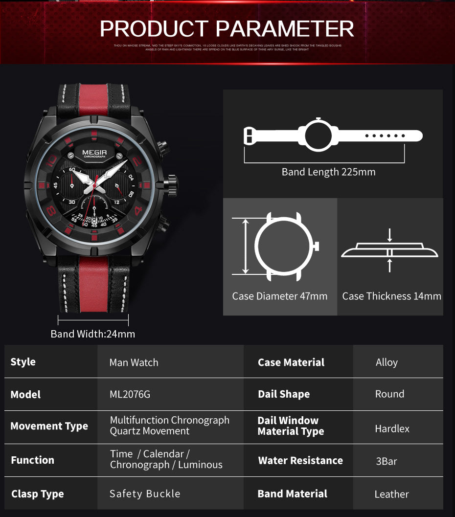 MEGIR Chronograph Sport Watch Men Quartz Wristwatches Clock Fashion Leather Army Military Watches Hour Time Relogio Masculino