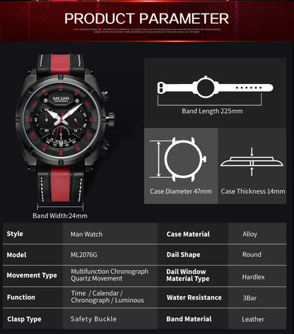 MEGIR Chronograph Sport Watch Men Quartz Wristwatches Clock Fashion Leather Army Military Watches Hour Time Relogio Masculino