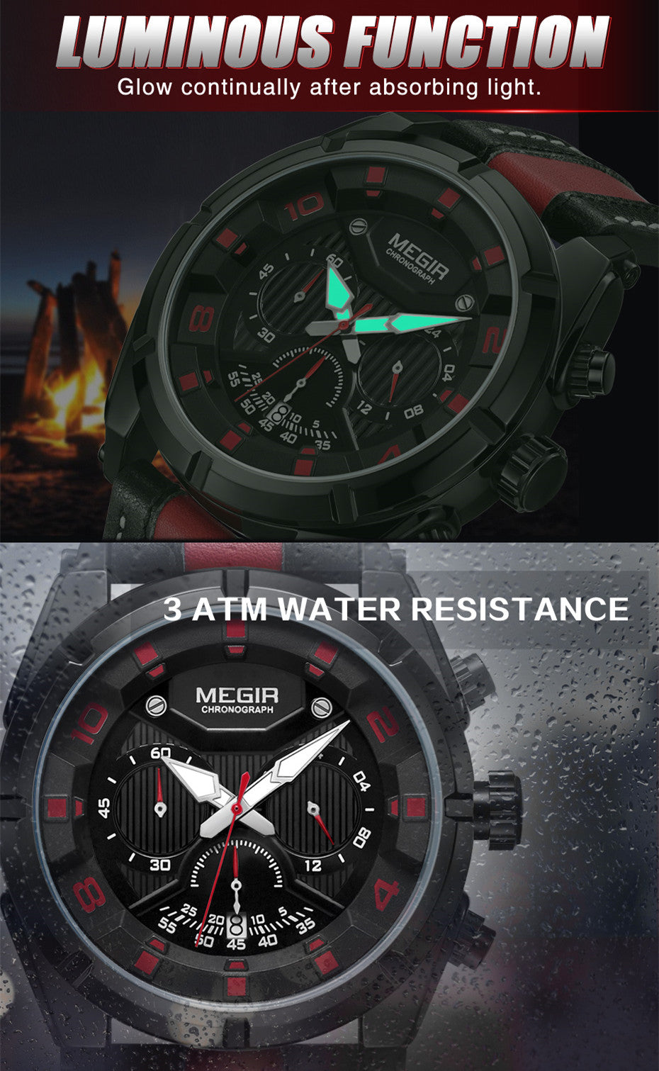 MEGIR Chronograph Sport Watch Men Quartz Wristwatches Clock Fashion Leather Army Military Watches Hour Time Relogio Masculino