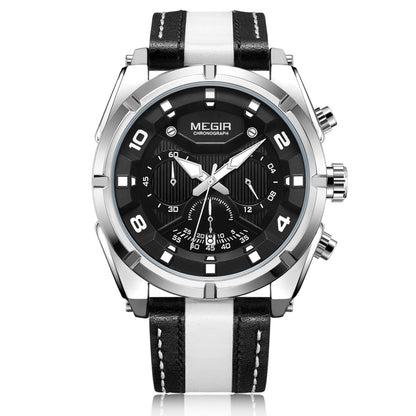 MEGIR Chronograph Sport Watch Men Quartz Wristwatches Clock Fashion Leather Army Military Watches Hour Time Relogio Masculino