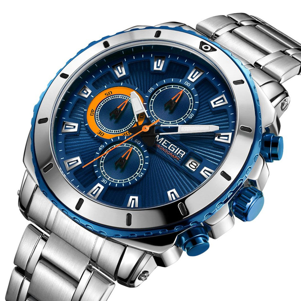 MEGIR Chronograph Quartz Men Watch Luxury Brand Stainless Steel Business Wrist Watches Male Clock Hour Time Relogio Masculino