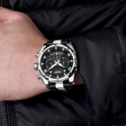 MEGIR Chronograph Sport Watch Men Quartz Wristwatches Clock Fashion Leather Army Military Watches Hour Time Relogio Masculino
