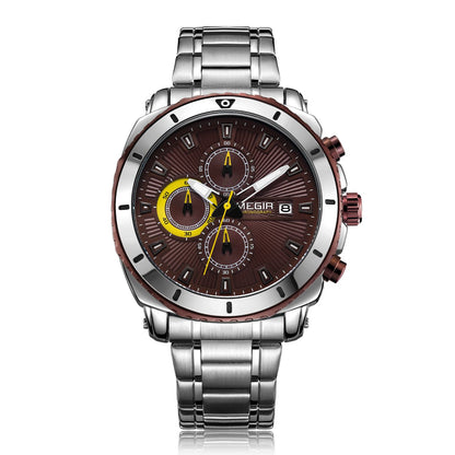 MEGIR Chronograph Quartz Men Watch Luxury Brand Stainless Steel Business Wrist Watches Male Clock Hour Time Relogio Masculino