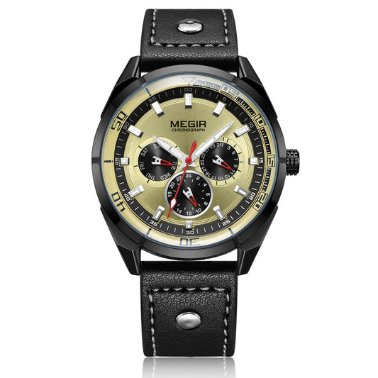 MEGIR Quartz Men Watch Relogio Masculino Leather Strap Military Business Clock Hour Time Chronograph 2072