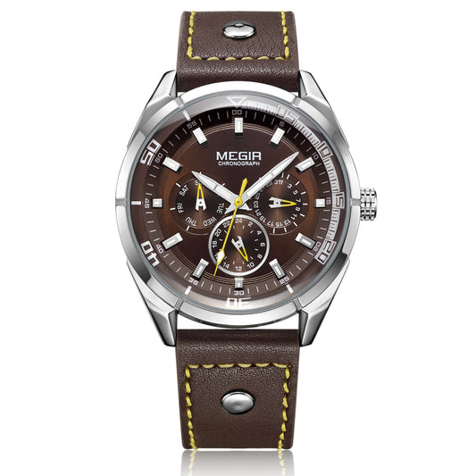 MEGIR Quartz Men Watch Relogio Masculino Leather Strap Military Business Clock Hour Time Chronograph 2072