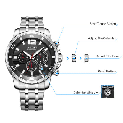 MEGIR Chronograph Quartz Men Watch Top Brand Luxury Military Wrist Watches Clock Men Relogio Masculino Business Wristwatch