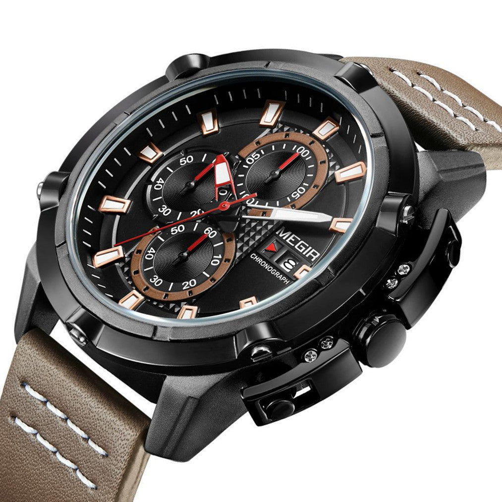 MEGIR Luxury Men's Watch Top Brand Fashion Sports Military Watches for Men Waterproof Quartz Wristwatch Leather Clock Man 2062
