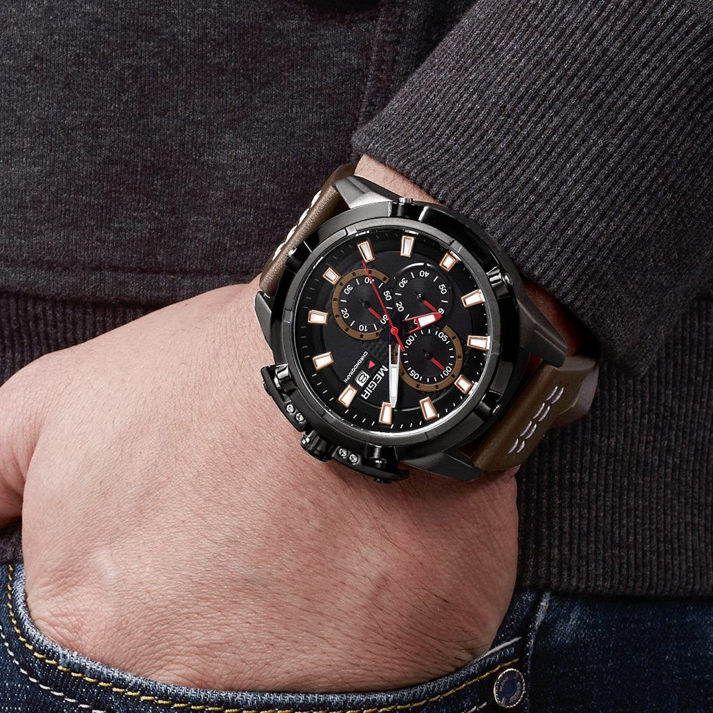 MEGIR Luxury Men's Watch Top Brand Fashion Sports Military Watches for Men Waterproof Quartz Wristwatch Leather Clock Man 2062