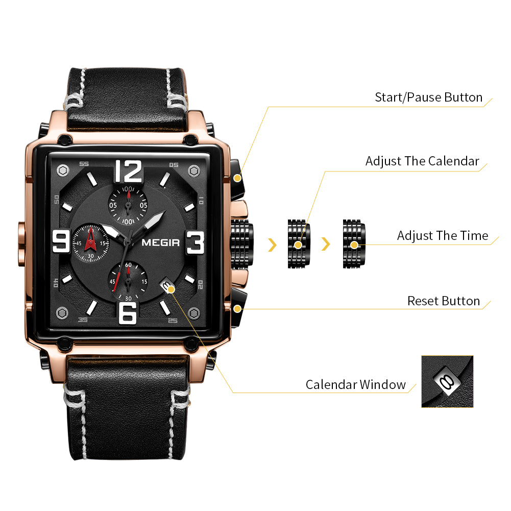 MEGIR Men Watch Top Brand Luxury Chronograph Quartz Watches Clock Men Leather Sport Army Military Wrist Watch Relogio Masculino