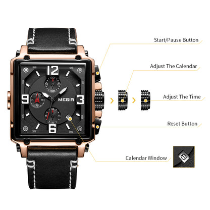 MEGIR Men Watch Top Brand Luxury Chronograph Quartz Watches Clock Men Leather Sport Army Military Wrist Watch Relogio Masculino
