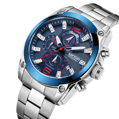 MEGIR Original Luxury Men Chronograph Stainless Steel Wristwatch Waterproof Luminous Quartz Watch Clock Calendar Reloj Hombre