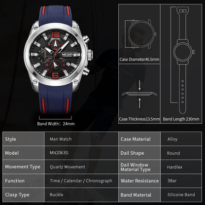 MEGIR Sport Watch Silicone Strap Chronograph Men Quartz Military Watch Waterproof Wrist Watches Relogio Masculino Man Clock