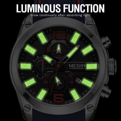 MEGIR Sport Watch Silicone Strap Chronograph Men Quartz Military Watch Waterproof Wrist Watches Relogio Masculino Man Clock